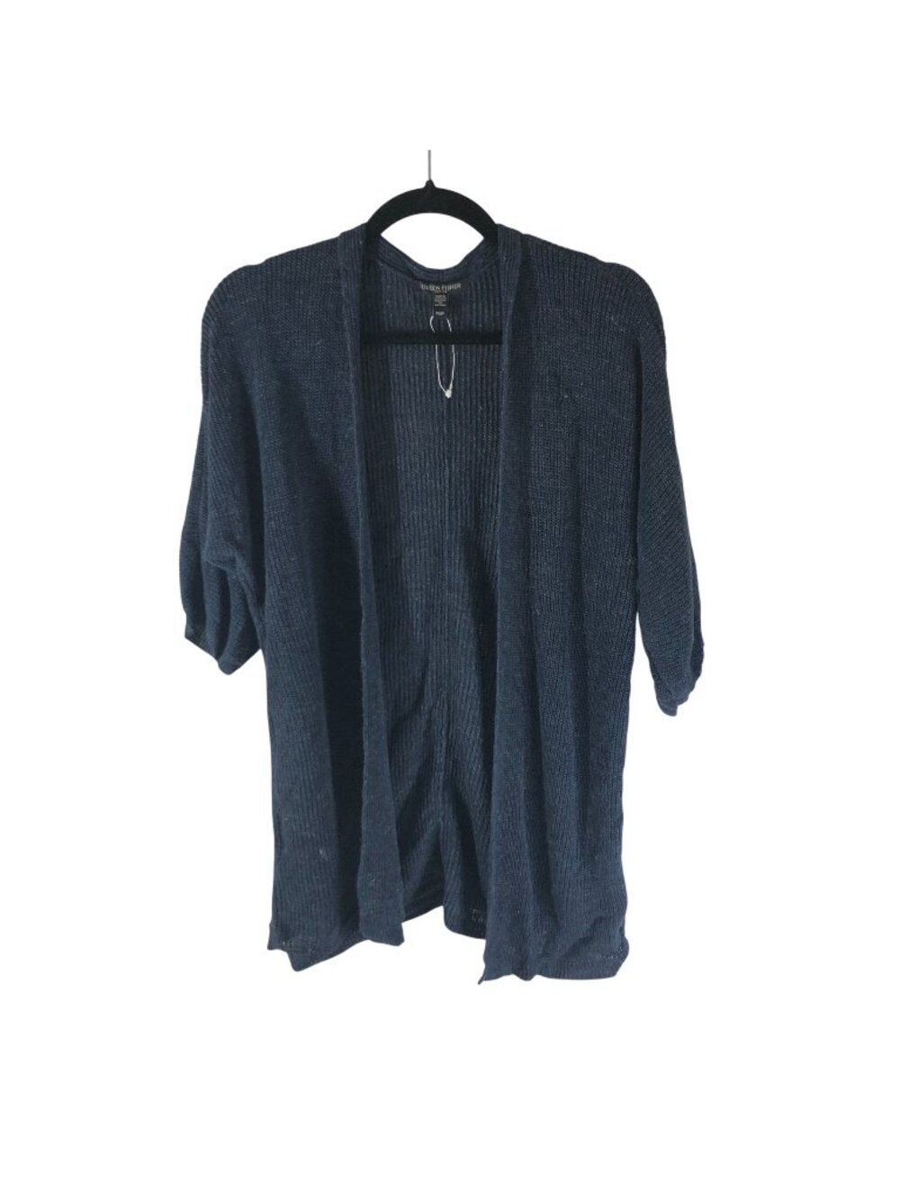 Eileen Fisher Petite Women’s Open-Front Cardigan Dark Blue Linen Knit Knit PS